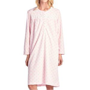 Women's Cozy Long Sleeve Fleece Nightgown Medium Pink and White Cozy Pajamas NEW